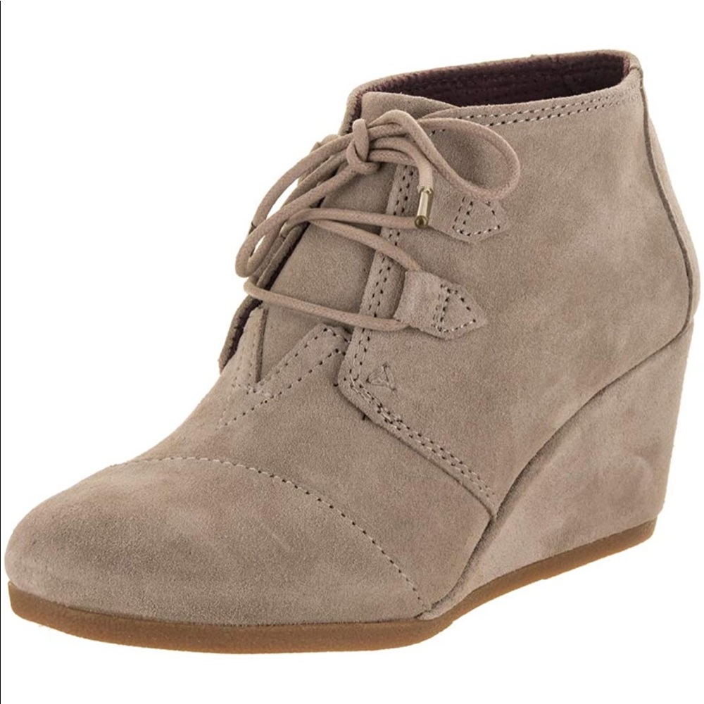 NWT! TOMS Women's Kala Desert Taupe Suede Wedge Bootie
